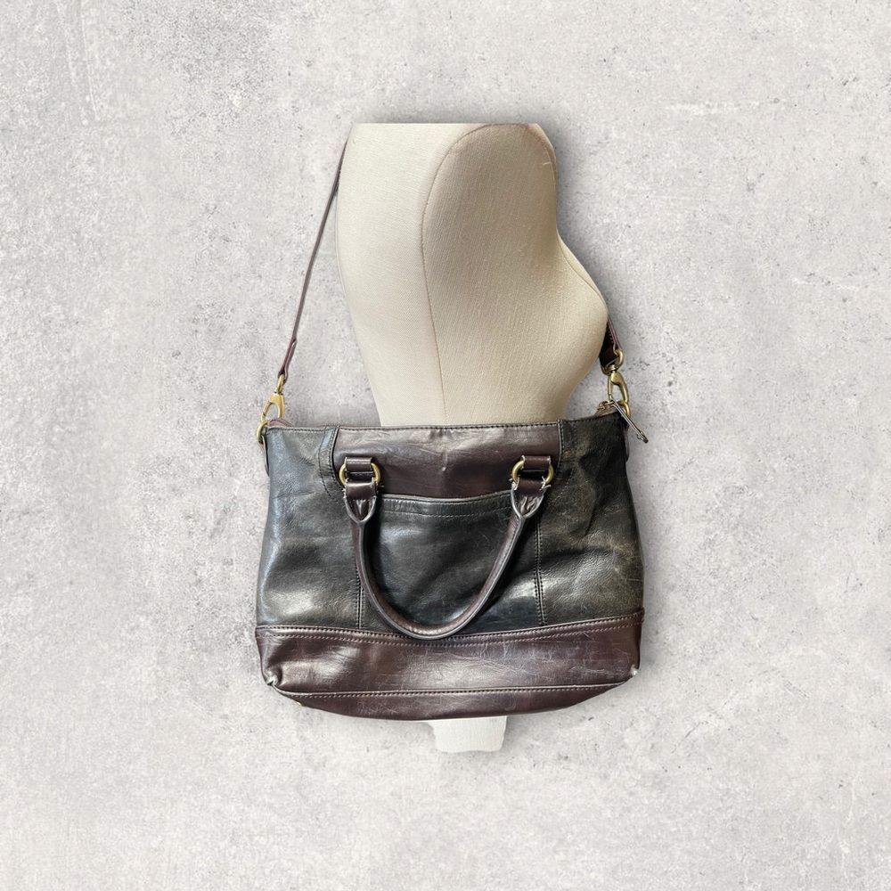 Vintage Leather Shoulder Bag Satchel Black Brown